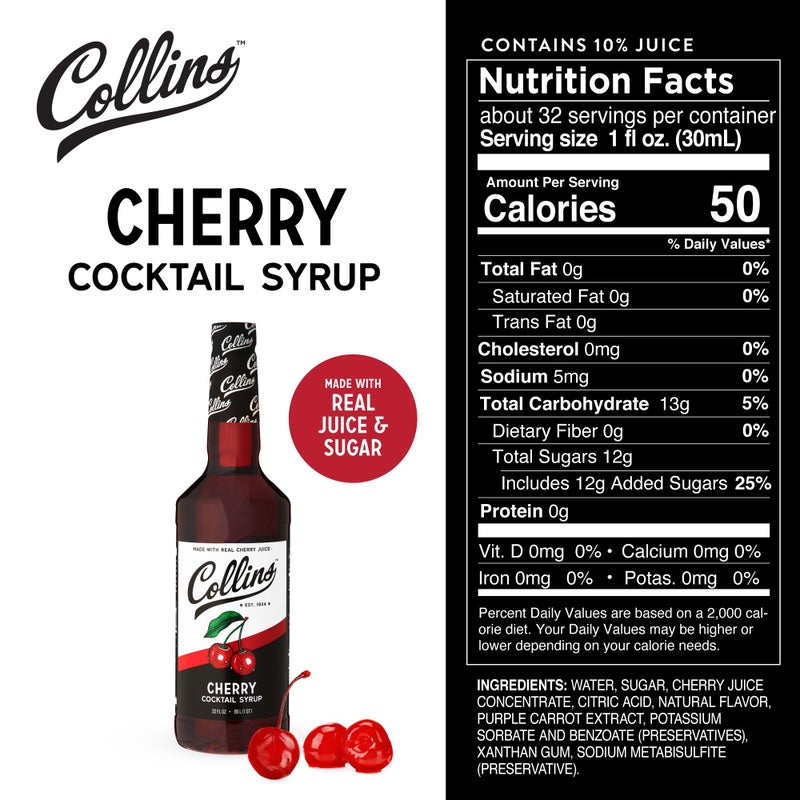 Collins Chicago Collins Cherry Syrup with Real Sugar, Maraschino Drink Flavoring Syrups for Cocktails, Dirty Soda, Smoothie, Lemonade, Cocktail Mixers, 32 oz Set of 1 - Image 4